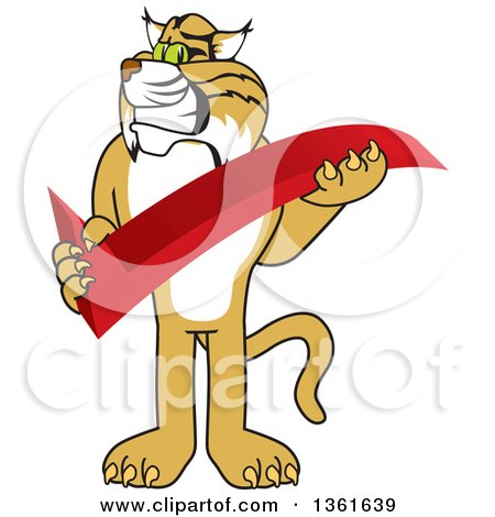 Clipart of a Bobcat School Mascot Character Holding a Check Mark, Symbolizing Acceptance - Royalty Free Vector Illustration by Toons4Biz