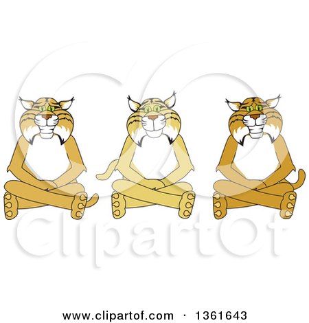 Clipart of Bobcat School Mascot Characters Sitting on the Floor, Symbolizing Respect - Royalty Free Vector Illustration by Mascot Junction