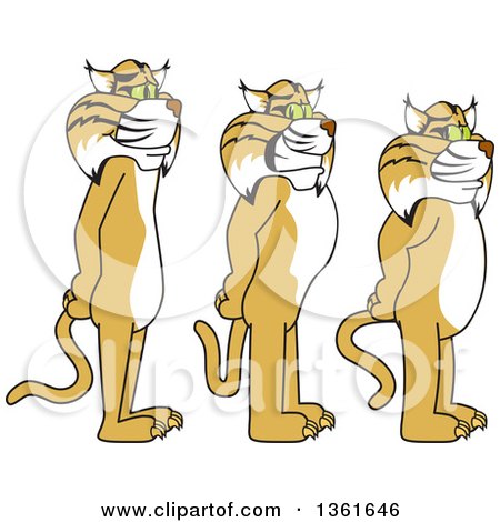 Clipart of Bobcat School Mascot Characters Standing in Line, Symbolizing Respect - Royalty Free Vector Illustration by Toons4Biz