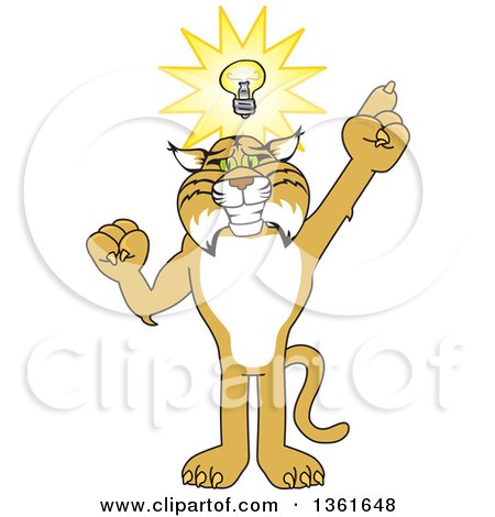Clipart of a Bobcat School Mascot Character with an Idea, Symbolizing Being Resourceful - Royalty Free Vector Illustration by Toons4Biz