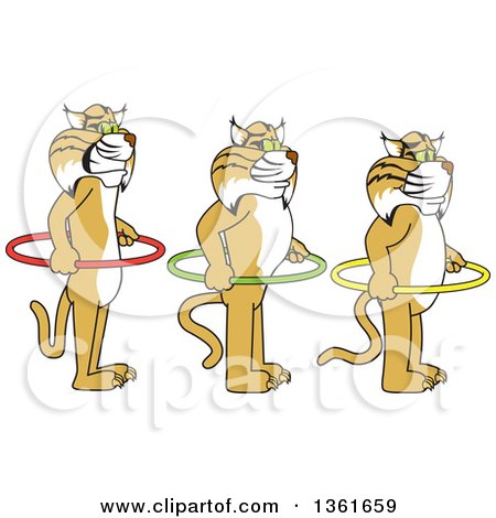 Clipart of Bobcat School Mascot Characters Holding Hoops and Standing in Line, Symbolizing Respect of Personal Space - Royalty Free Vector Illustration by Toons4Biz