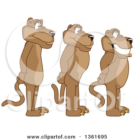 Clipart of Cougar School Mascot Characters Standing in Line, Symbolizing Respect - Royalty Free Vector Illustration by Mascot Junction