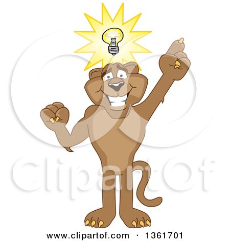 Clipart of a Cougar School Mascot Character with an Idea, Symbolizing Being Resourceful - Royalty Free Vector Illustration by Mascot Junction