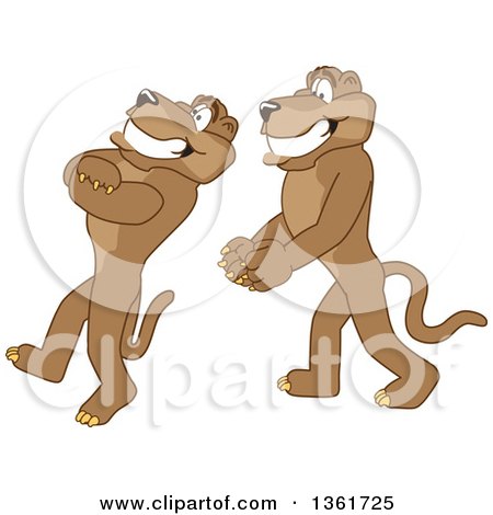 Clipart of Cougar School Mascot Characters Doing a Trust Fall Exercise, Symbolizing Being Dependable - Royalty Free Vector Illustration by Mascot Junction