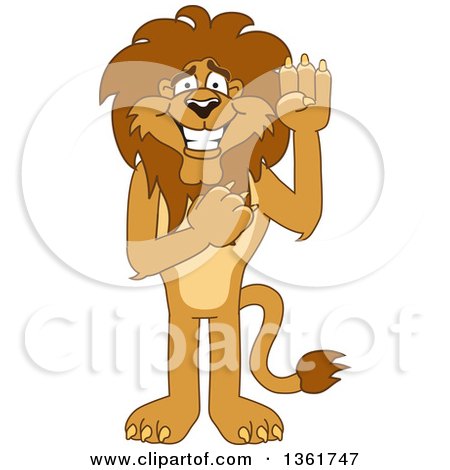Clipart of a Lion School Mascot Character Pledging, Symbolizing Integrity - Royalty Free Vector Illustration by Mascot Junction