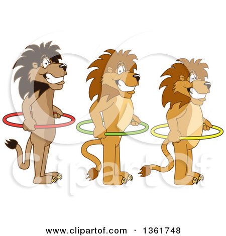 Clipart of Lion School Mascot Characters Holding Hoops and Standing in Line, Symbolizing Respect - Royalty Free Vector Illustration by Mascot Junction