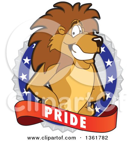 Clipart of a Lion School Mascot Character on a Pride Badge - Royalty Free Vector Illustration by Toons4Biz