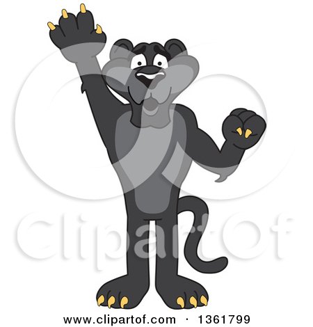 Clipart of a Black Panther School Mascot Character Raising a Hand to Volunteer or Lead, Symbolizing Responsibility - Royalty Free Vector Illustration by Mascot Junction