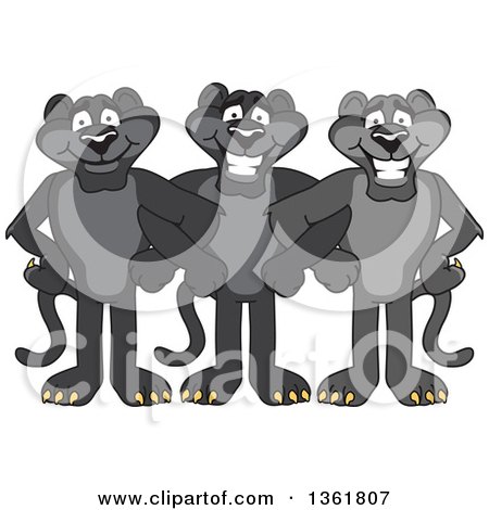 Clipart of Black Panther School Mascot Characters Standing with Linked Arms, Symbolizing Loyalty - Royalty Free Vector Illustration by Mascot Junction
