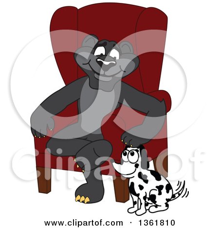 Clipart of a Black Panther School Mascot Character Sitting by a Dog, Symbolizing Responsibility - Royalty Free Vector Illustration by Mascot Junction