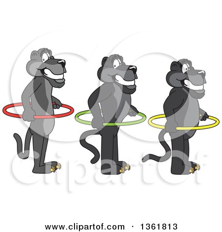 Clipart of Black Panther School Mascot Characters Standing in Line with Hoop Spacers, Symbolizing Respect - Royalty Free Vector Illustration by Mascot Junction