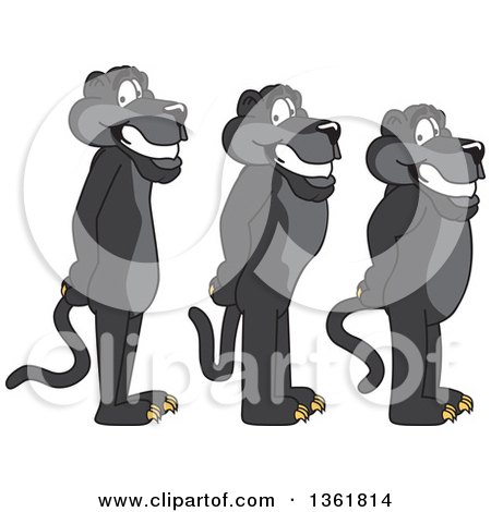 Clipart of Black Panther School Mascot Characters Standing in Line, Symbolizing Respect - Royalty Free Vector Illustration by Mascot Junction