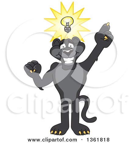 Clipart of a Black Panther School Mascot Character with an Idea, Symbolizing Being Resourceful - Royalty Free Vector Illustration by Mascot Junction