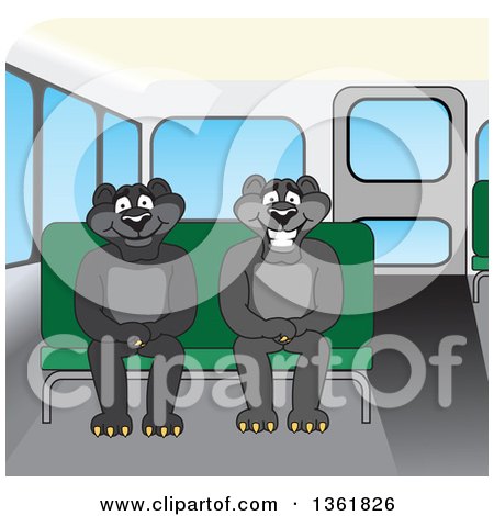 Clipart of Black Panther School Mascot Characters Sitting on a Bus Bench, Symbolizing Safety - Royalty Free Vector Illustration by Mascot Junction