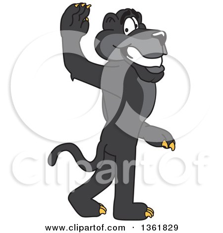 Clipart of a Black Panther School Mascot Character Gesturing to Follow Him, Symbolizing Leadership - Royalty Free Vector Illustration by Mascot Junction