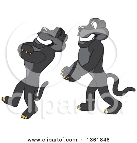 Clipart of Black Panther School Mascot Characters Doing a Trust Fall Exercise, Symbolizing Being Dependable - Royalty Free Vector Illustration by Mascot Junction