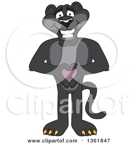 Clipart of a Black Panther School Mascot Character Holding a Heart, Symbolizing Compassion - Royalty Free Vector Illustration by Mascot Junction