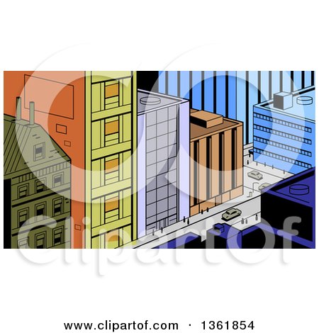 Clipart of a Retro Cartoon City Street Scene from Above - Royalty Free Vector Illustration by Clip Art Mascots