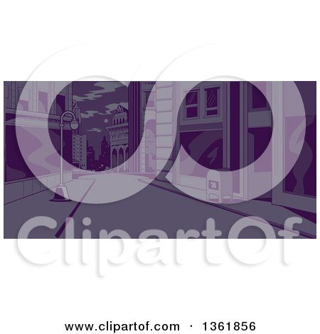 Clipart of a City Street Scene at Night - Royalty Free Vector Illustration by Clip Art Mascots