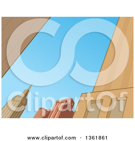 Clipart of a Background of City Skyscraper Buildings Against Blue Sky - Royalty Free Vector Illustration by Clip Art Mascots
