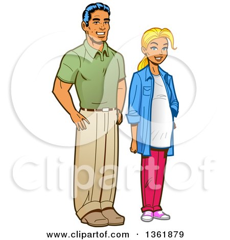 Clipart of a Cartoon Suburban Husband Standing with His Pregant Wife - Royalty Free Vector Illustration by Clip Art Mascots