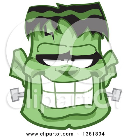 Clipart of a Cartoon Halloween Frankenstein Face - Royalty Free Vector Illustration by Clip Art Mascots