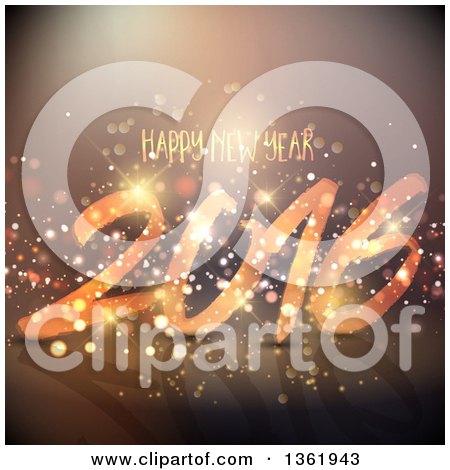 Clipart of a 2016 Happy New Year Greeting with Flares and a Reflection - Royalty Free Vector Illustration by KJ Pargeter