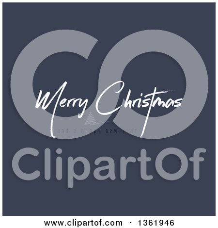 Clipart of a Merry Christmas and a Happy New Year Greeting with a Scribble Tree on Blue - Royalty Free Vector Illustration by KJ Pargeter