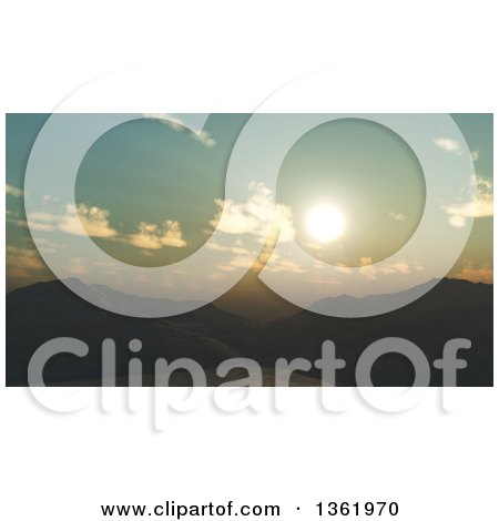 Clipart of a 3d Mountainous Lake Sunset Landscape - Royalty Free Illustration by KJ Pargeter