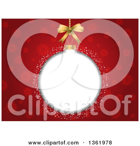 Clipart of a Christmas Bauble Ornament Frame over Red Snowflakes - Royalty Free Vector Illustration by KJ Pargeter