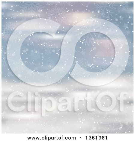 Clipart of a Christmas Winter Background of Snowflakes and Stars Falling over Blurred Snow - Royalty Free Vector Illustration by KJ Pargeter
