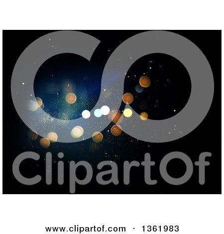 Clipart of a Christmas Background of Bokeh Flares on Black - Royalty Free Illustration by KJ Pargeter