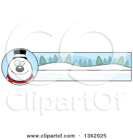 Clipart of a Snowman and Winter Landscape Christmas Banner - Royalty Free Vector Illustration by Cory Thoman