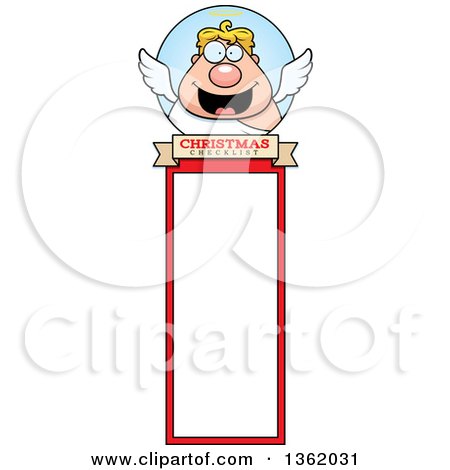 Clipart of a Chubby Male Angel Christmas Bookmark Design - Royalty Free Vector Illustration by Cory Thoman