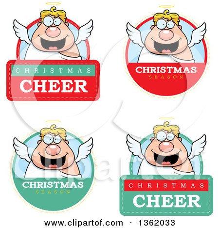 Clipart of Chubby Male Angel Christmas Badges - Royalty Free Vector Illustration by Cory Thoman