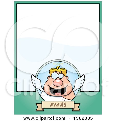 Clipart of a Chubby Christmas Male Angel on a Green Page with Text Space - Royalty Free Vector Illustration by Cory Thoman