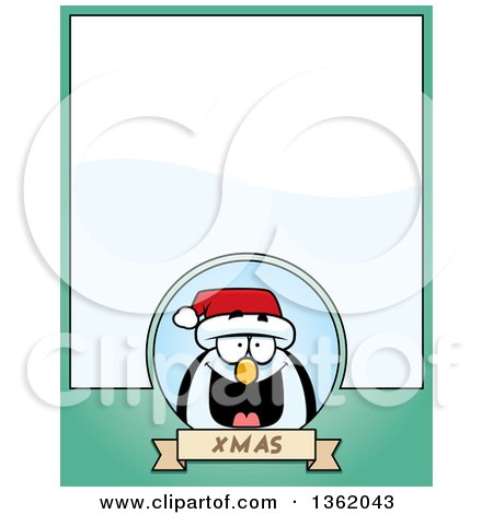 Clipart of a Christmas Penguin on a Green Page with Text Space - Royalty Free Vector Illustration by Cory Thoman