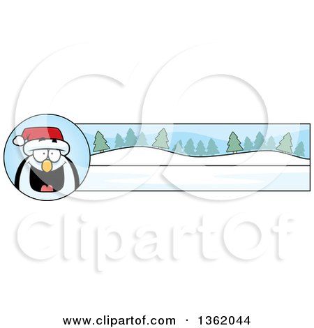Clipart of a Penguin and Winter Landscape Christmas Banner - Royalty Free Vector Illustration by Cory Thoman