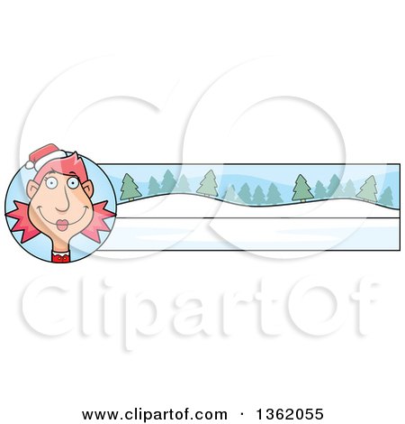 Clipart of a Female Christmas Elf and Winter Landscape Banner - Royalty Free Vector Illustration by Cory Thoman