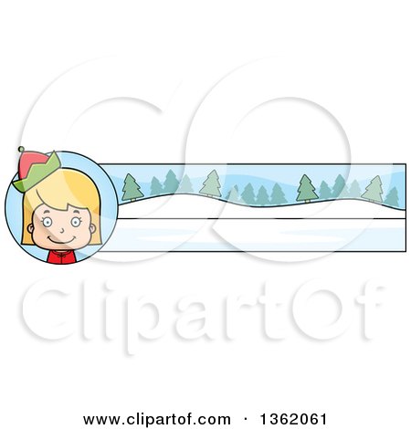 Clipart of a Girl Christmas Elf and Winter Landscape Banner - Royalty Free Vector Illustration by Cory Thoman