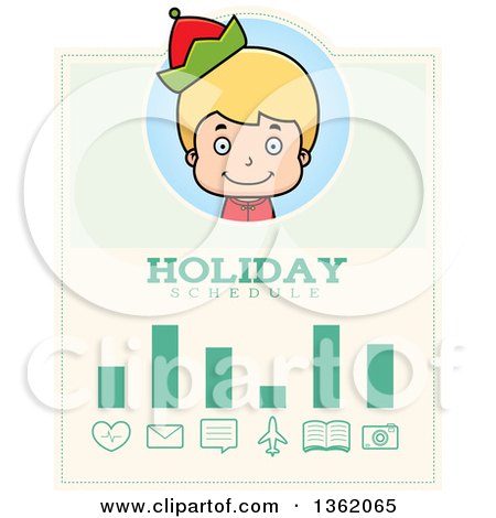 Clipart of a Boy Christmas Elf Holiday Schedule Design - Royalty Free Vector Illustration by Cory Thoman