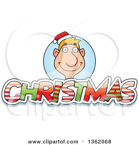 Clipart of a Male Elf over Patterned Christmas Text - Royalty Free Vector Illustration by Cory Thoman