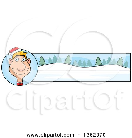 Clipart of a Male Christmas Elf and Winter Landscape Banner - Royalty Free Vector Illustration by Cory Thoman