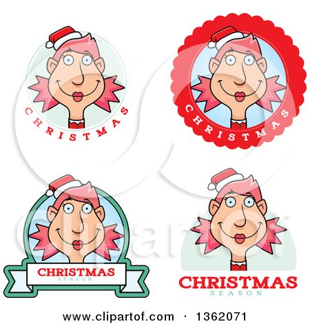 Clipart of Female Christmas Elf Badges - Royalty Free Vector Illustration by Cory Thoman