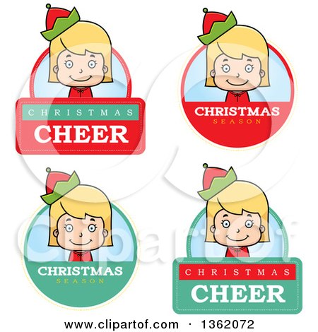 Clipart of Girl Christmas Elf Badges - Royalty Free Vector Illustration by Cory Thoman