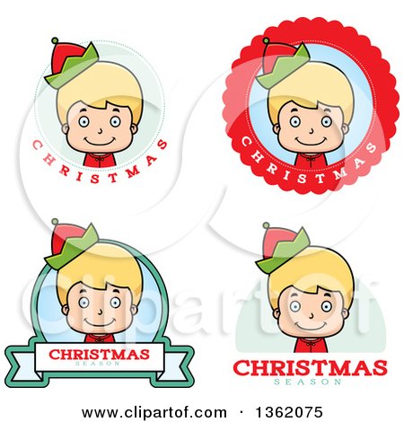 Clipart of Boy Christmas Elf Badges - Royalty Free Vector Illustration by Cory Thoman