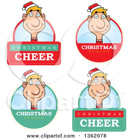 Clipart of Male Christmas Elf Badges - Royalty Free Vector Illustration by Cory Thoman