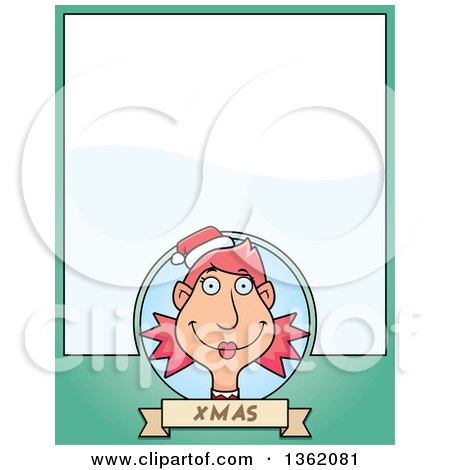 Clipart of a Female Christmas Elf and Green Page with Text Space - Royalty Free Vector Illustration by Cory Thoman