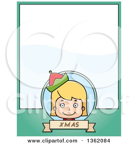 Clipart of a Girl Christmas Elf and Green Page with Text Space - Royalty Free Vector Illustration by Cory Thoman