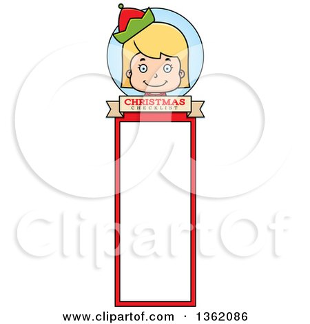 Clipart of a Girl Christmas Elf Bookmark Design - Royalty Free Vector Illustration by Cory Thoman